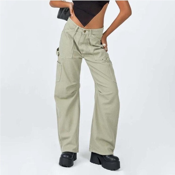 Lioness Miami Vice Light Khaki Green Cargo Baggy Utility Pants US 12 XXL NWT - Picture 1 of 7